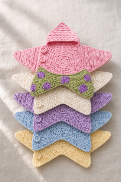Five star wraps folded into a stack on washed linen