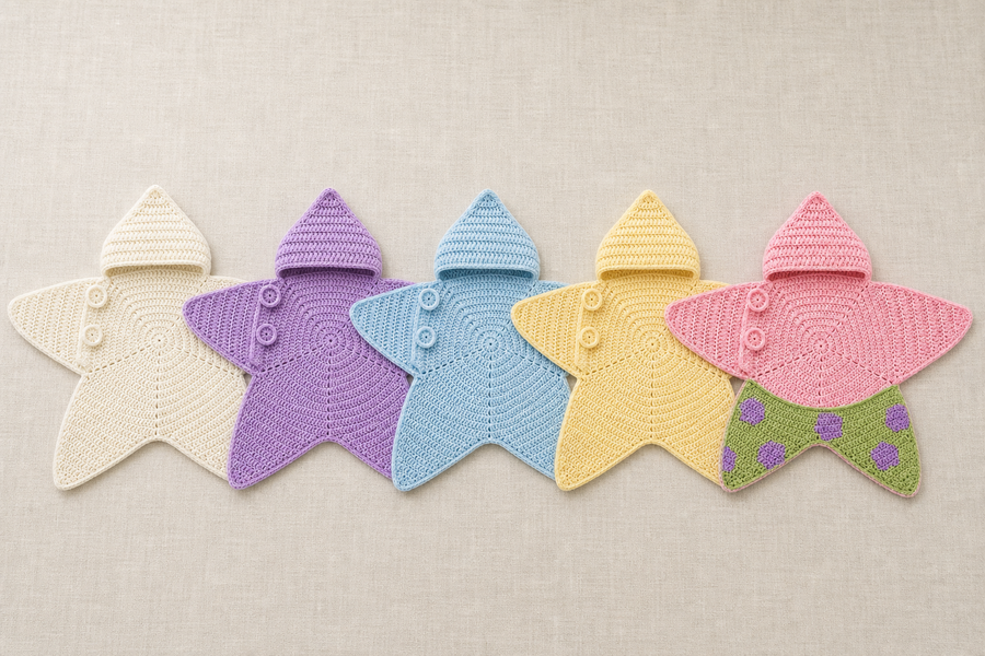 All five star wrap colours arranged in a row on linen